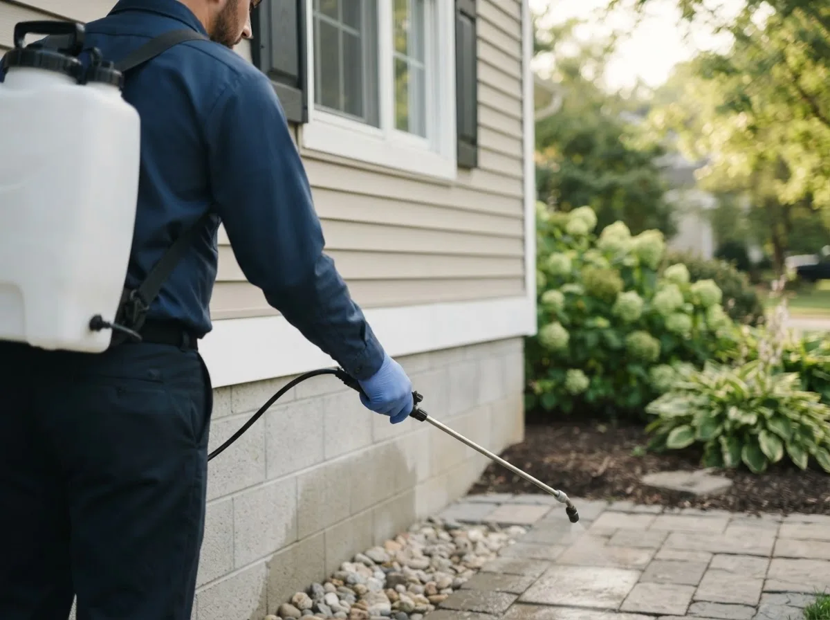 Pest control technician inspecting a home in Serena, IL